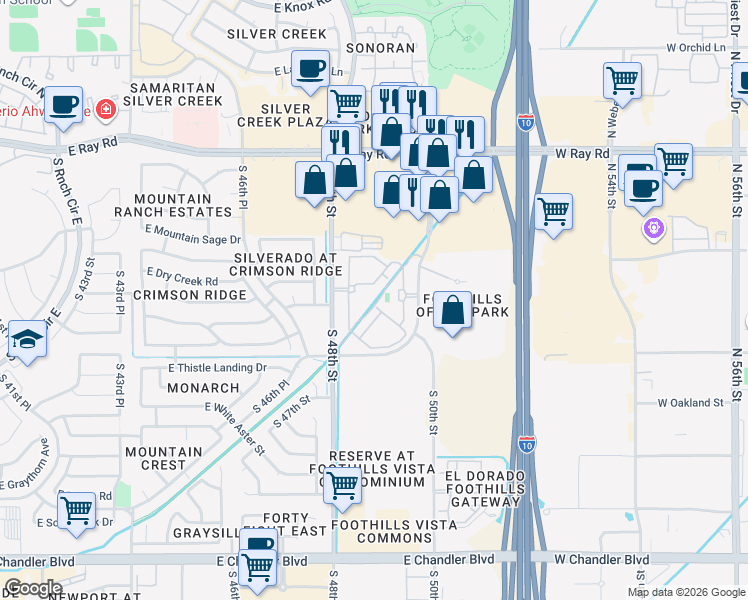 map of restaurants, bars, coffee shops, grocery stores, and more near 14435 South 48th Street in Phoenix