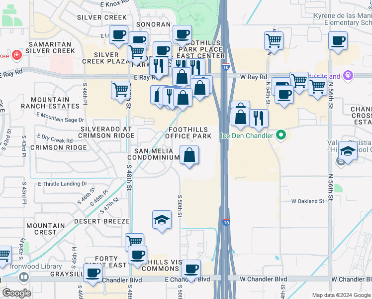 map of restaurants, bars, coffee shops, grocery stores, and more near 14601 South 50th Street in Phoenix