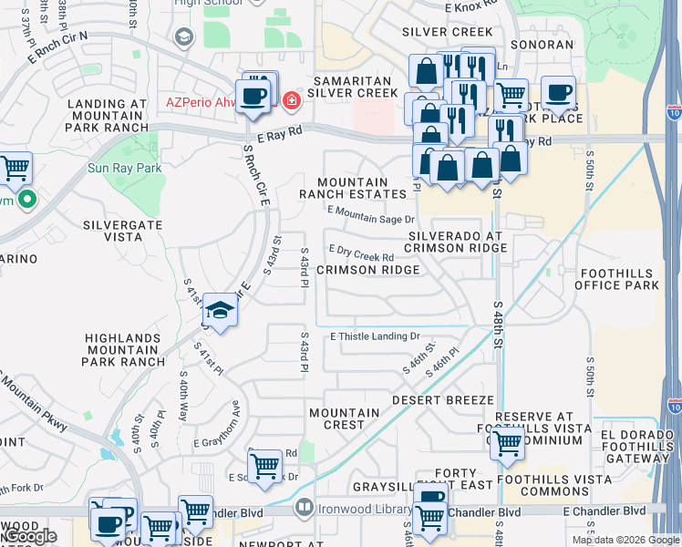 map of restaurants, bars, coffee shops, grocery stores, and more near 14445 South 44th Street in Phoenix