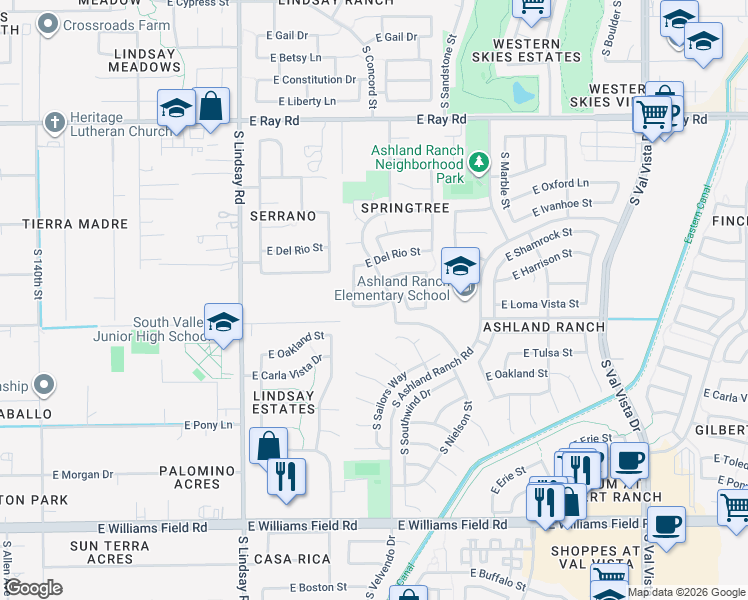 map of restaurants, bars, coffee shops, grocery stores, and more near 1035 East Loma Vista Street in Gilbert