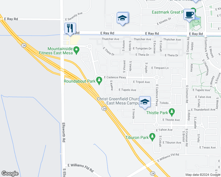 map of restaurants, bars, coffee shops, grocery stores, and more near 5532 South Keene in Mesa