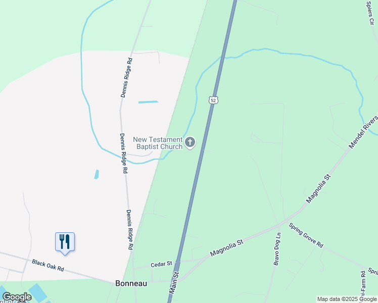 map of restaurants, bars, coffee shops, grocery stores, and more near 1829 Main Street in Bonneau