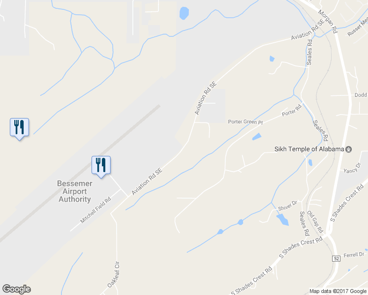 map of restaurants, bars, coffee shops, grocery stores, and more near 470 Aviation Road Southeast in Bessemer