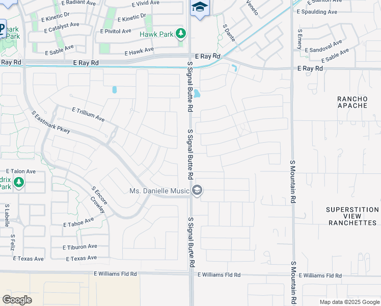 map of restaurants, bars, coffee shops, grocery stores, and more near South Signal Butte Road in Mesa