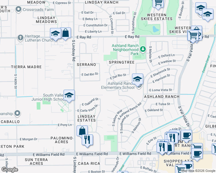 map of restaurants, bars, coffee shops, grocery stores, and more near 1035 East Loma Vista Street in Gilbert