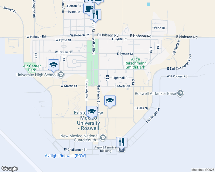 map of restaurants, bars, coffee shops, grocery stores, and more near 25 East Martin Street in Roswell