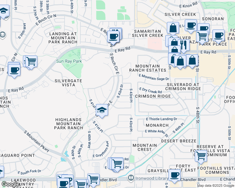 map of restaurants, bars, coffee shops, grocery stores, and more near 14452 South 43rd Street in Phoenix