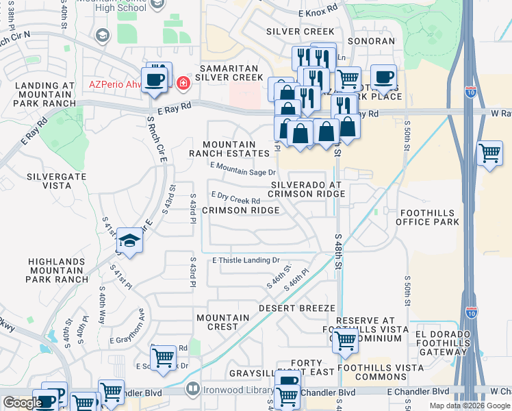 map of restaurants, bars, coffee shops, grocery stores, and more near 4517 East Dry Creek Road in Phoenix