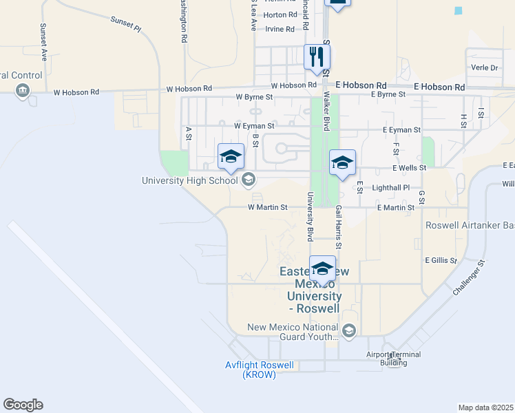 map of restaurants, bars, coffee shops, grocery stores, and more near 25 West Martin Street in Roswell