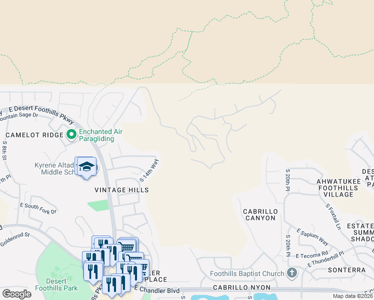 map of restaurants, bars, coffee shops, grocery stores, and more near 1611 East Desert Willow Drive in Phoenix