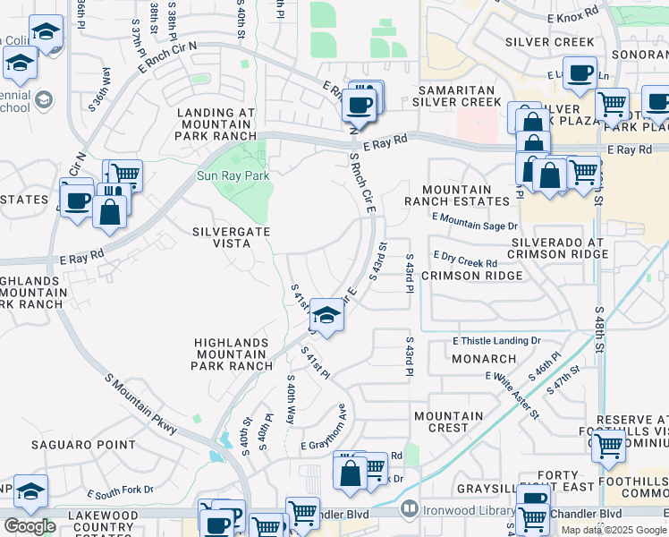 map of restaurants, bars, coffee shops, grocery stores, and more near 14445 South 42nd Street in Phoenix