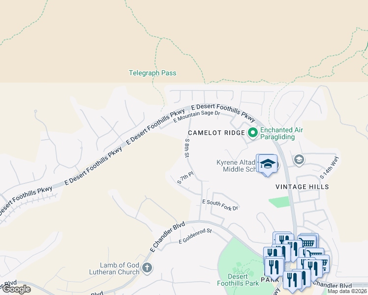 map of restaurants, bars, coffee shops, grocery stores, and more near 14426 South 8th Street in Phoenix