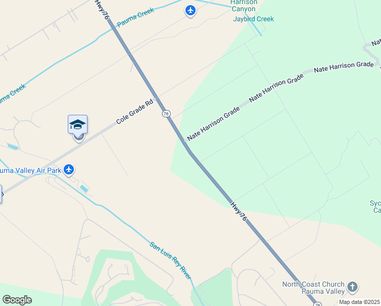 map of restaurants, bars, coffee shops, grocery stores, and more near Highway 76 in San Diego County