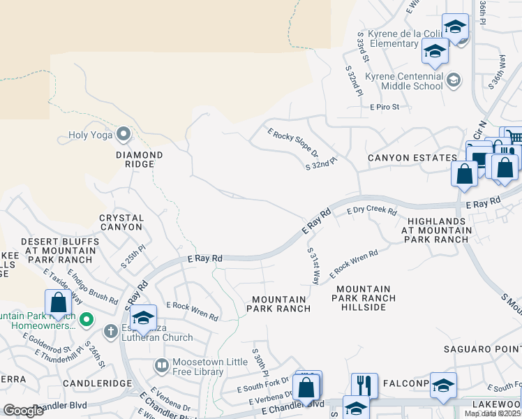 map of restaurants, bars, coffee shops, grocery stores, and more near 14410 South Canyon Drive in Phoenix