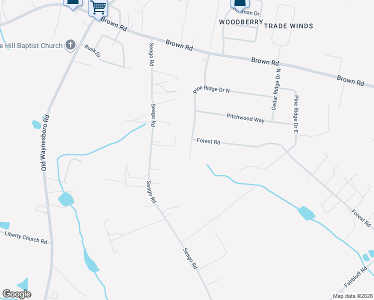 map of restaurants, bars, coffee shops, grocery stores, and more near 1651 Pine Ridge Drive North in Hephzibah