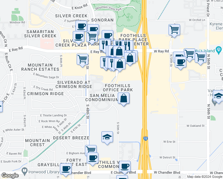 map of restaurants, bars, coffee shops, grocery stores, and more near 14601 South 50th Street in Phoenix