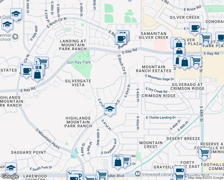 map of restaurants, bars, coffee shops, grocery stores, and more near 14445 South 42nd Street in Phoenix