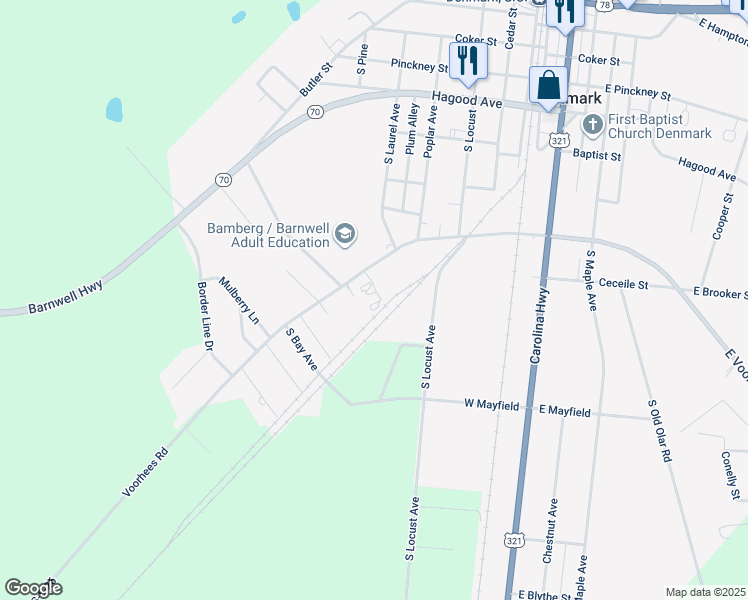 map of restaurants, bars, coffee shops, grocery stores, and more near 88 Fir Street in Denmark