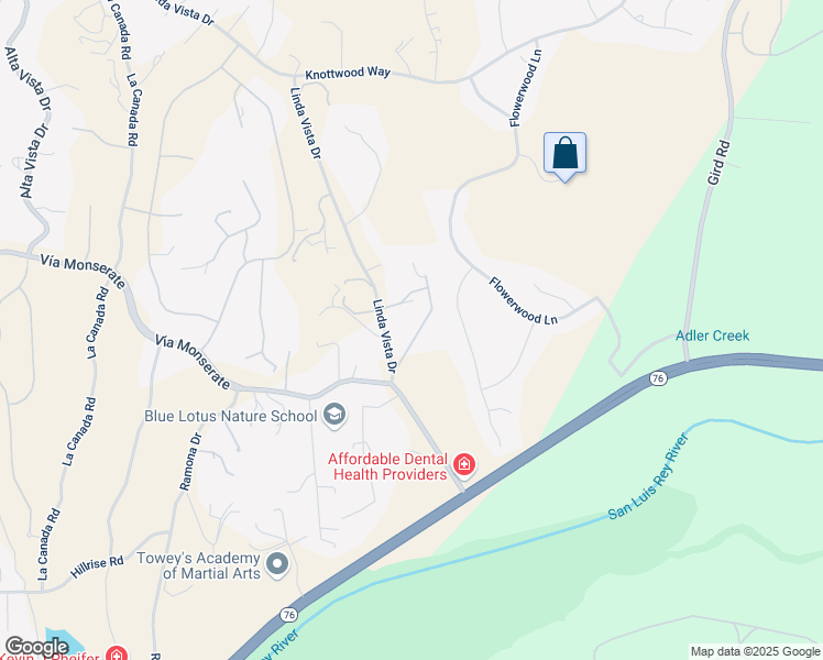 map of restaurants, bars, coffee shops, grocery stores, and more near 4208 Linda Vista Drive in Fallbrook