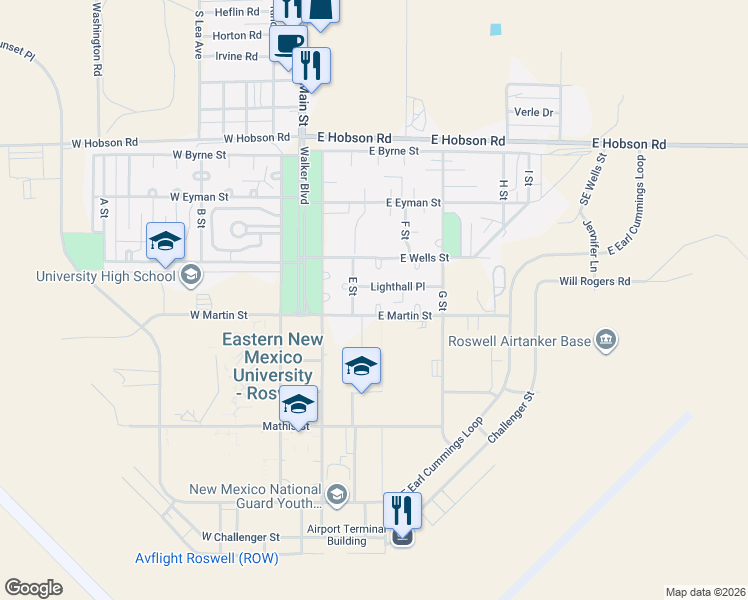 map of restaurants, bars, coffee shops, grocery stores, and more near 22 East Martin Street in Roswell