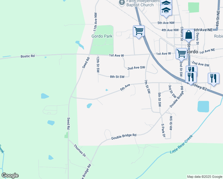 map of restaurants, bars, coffee shops, grocery stores, and more near 5th Avenue in Gordo