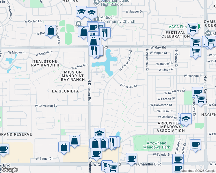 map of restaurants, bars, coffee shops, grocery stores, and more near 704 North Apollo Court in Chandler
