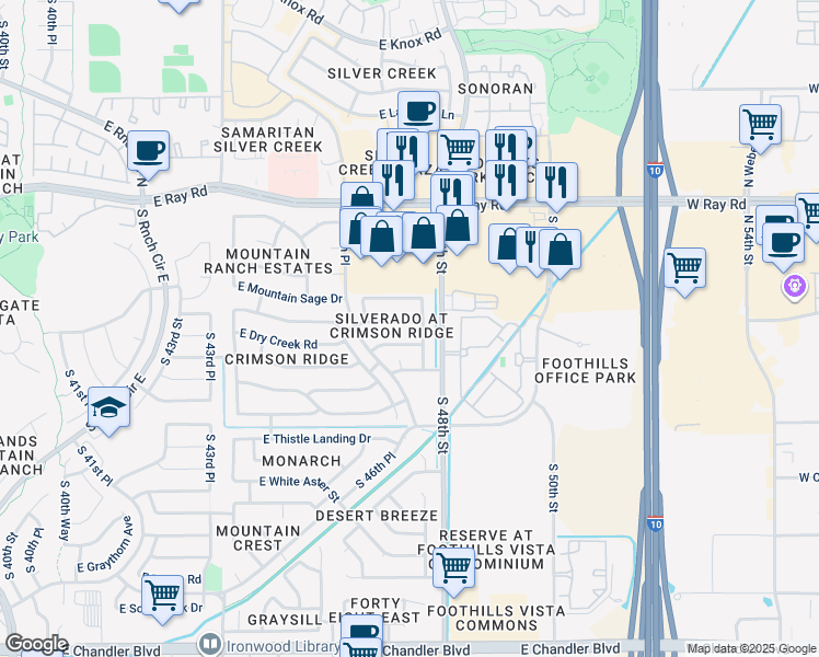 map of restaurants, bars, coffee shops, grocery stores, and more near 14431 South 47th Place in Phoenix