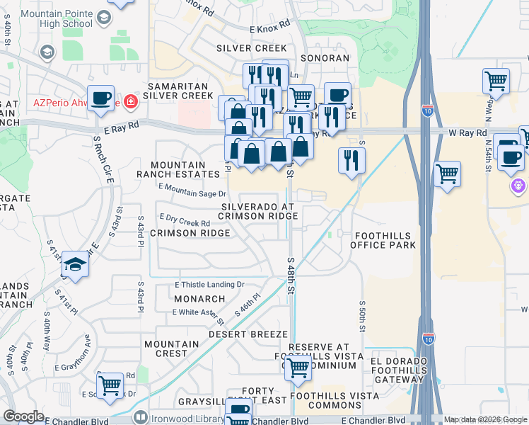 map of restaurants, bars, coffee shops, grocery stores, and more near 4739 East Desert Wind Drive in Phoenix