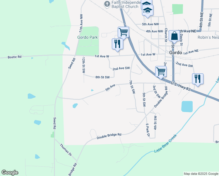 map of restaurants, bars, coffee shops, grocery stores, and more near 5th Avenue in Gordo