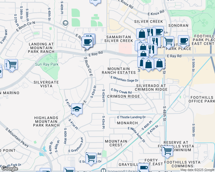 map of restaurants, bars, coffee shops, grocery stores, and more near 4402 East Desert Wind Drive in Phoenix