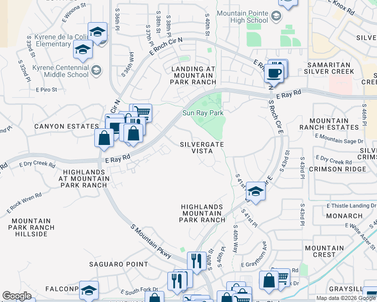 map of restaurants, bars, coffee shops, grocery stores, and more near 14084 South 40th Street in Phoenix