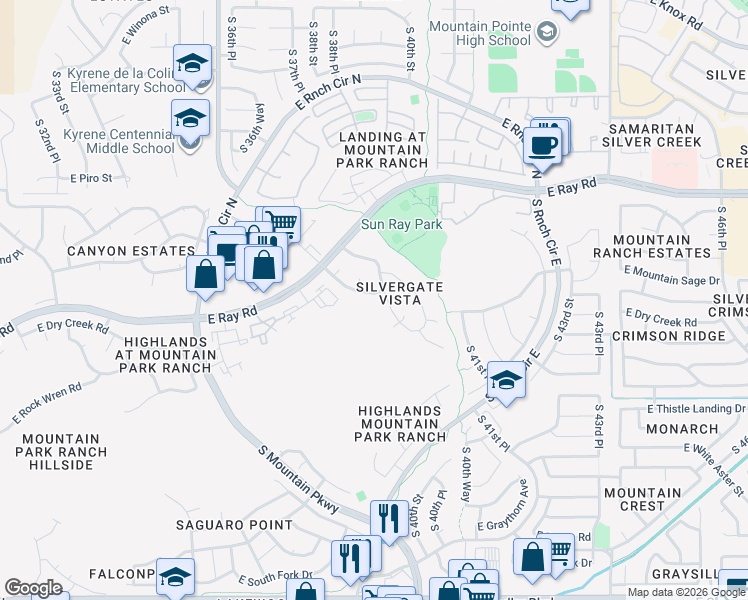 map of restaurants, bars, coffee shops, grocery stores, and more near 14084 South 40th Street in Phoenix
