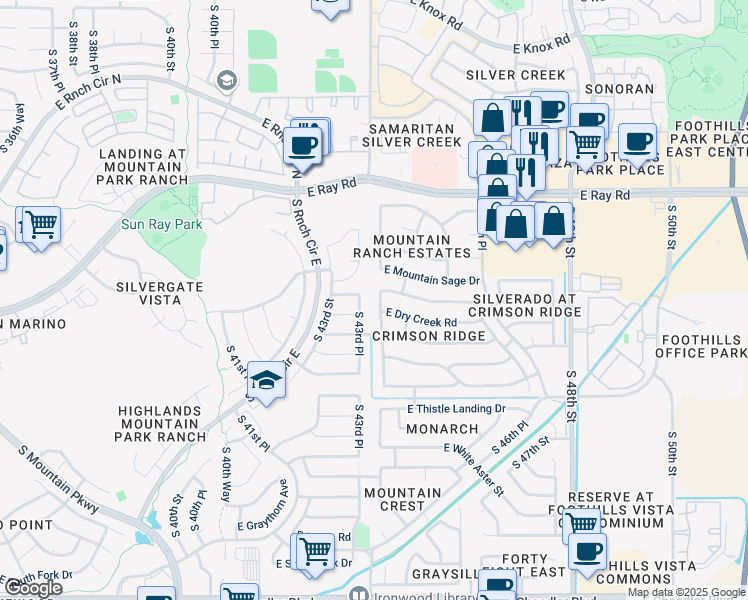 map of restaurants, bars, coffee shops, grocery stores, and more near 4402 East Desert Wind Drive in Phoenix