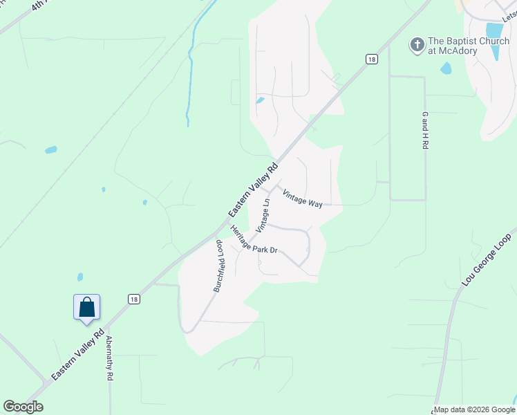 map of restaurants, bars, coffee shops, grocery stores, and more near 5262 Eastern Valley Road in McCalla