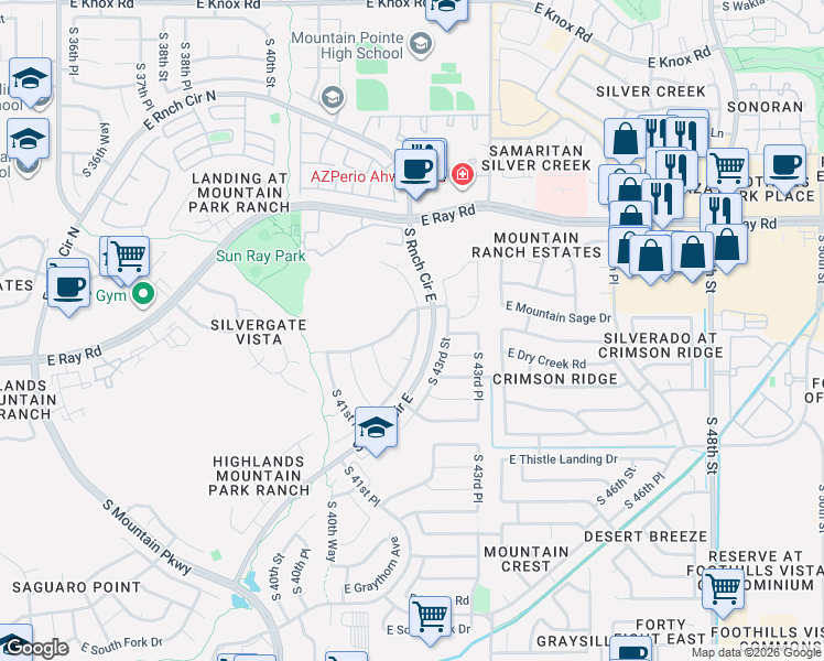 map of restaurants, bars, coffee shops, grocery stores, and more near 14413 South Cholla Canyon Drive in Phoenix