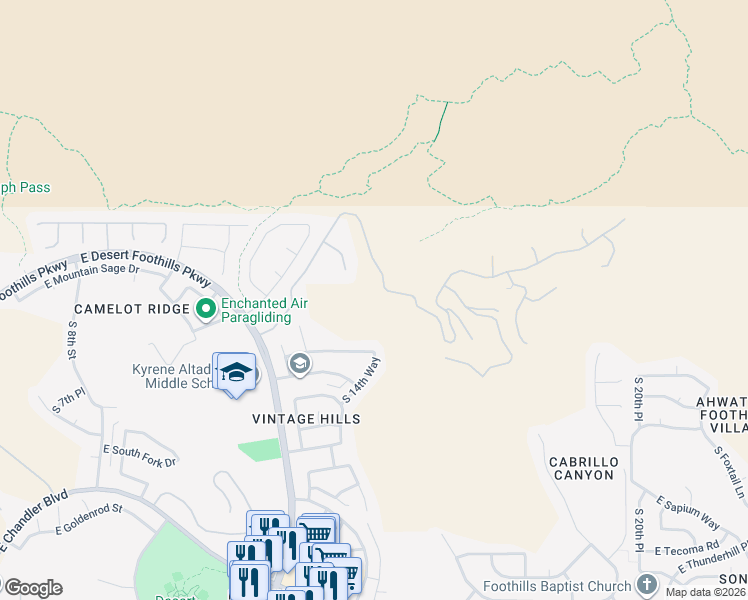 map of restaurants, bars, coffee shops, grocery stores, and more near 1501 East Desert Willow Drive in Phoenix