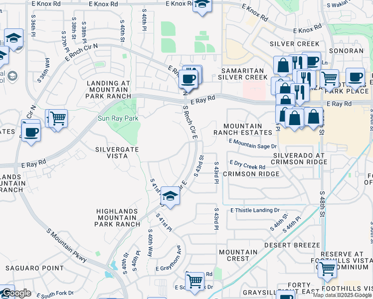 map of restaurants, bars, coffee shops, grocery stores, and more near 14413 South Cholla Canyon Drive in Phoenix