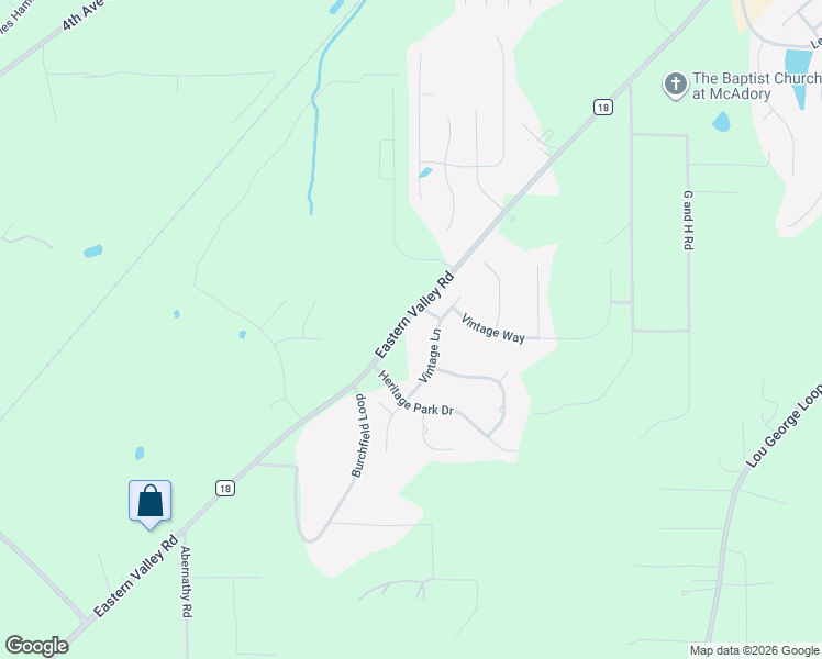 map of restaurants, bars, coffee shops, grocery stores, and more near 5262 Eastern Valley Road in McCalla