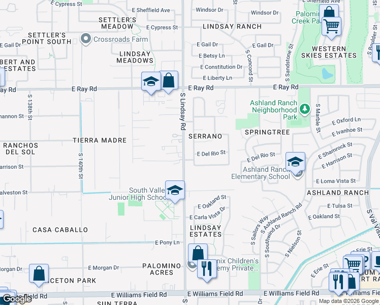 map of restaurants, bars, coffee shops, grocery stores, and more near 1840 South Heritage Drive in Gilbert