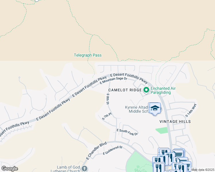 map of restaurants, bars, coffee shops, grocery stores, and more near 745 East Mountain Sage Drive in Phoenix