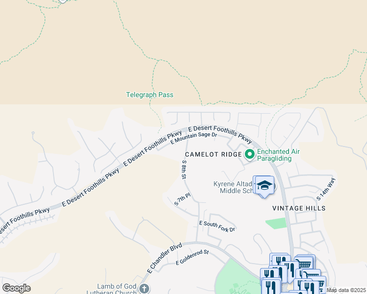map of restaurants, bars, coffee shops, grocery stores, and more near 745 East Mountain Sage Drive in Phoenix