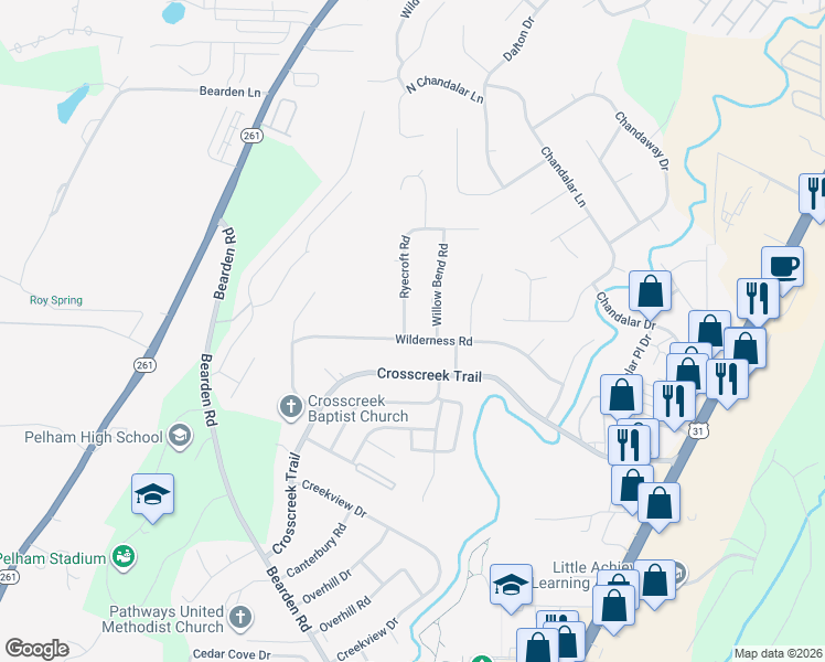 map of restaurants, bars, coffee shops, grocery stores, and more near 901 Ryecroft Road in Pelham