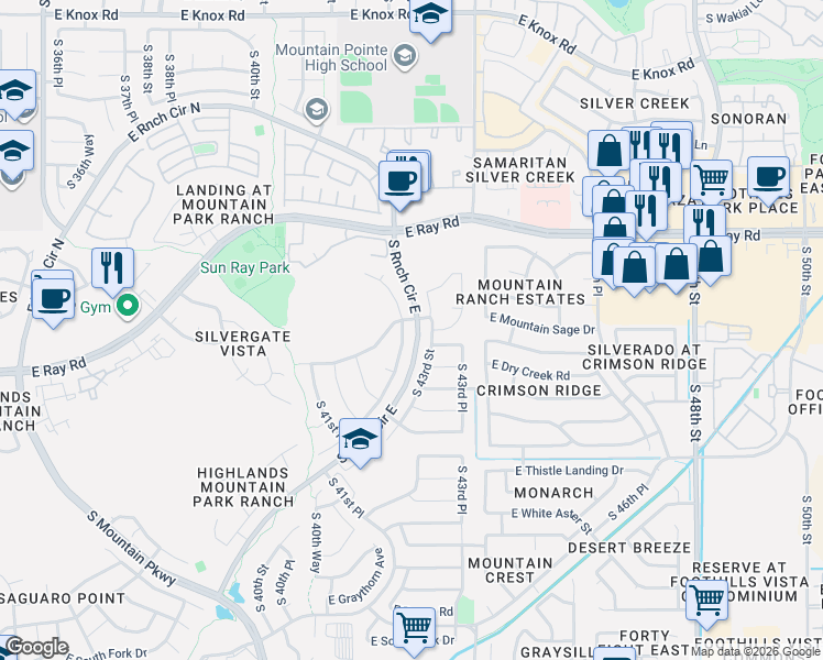 map of restaurants, bars, coffee shops, grocery stores, and more near 14413 South Cholla Canyon Drive in Phoenix