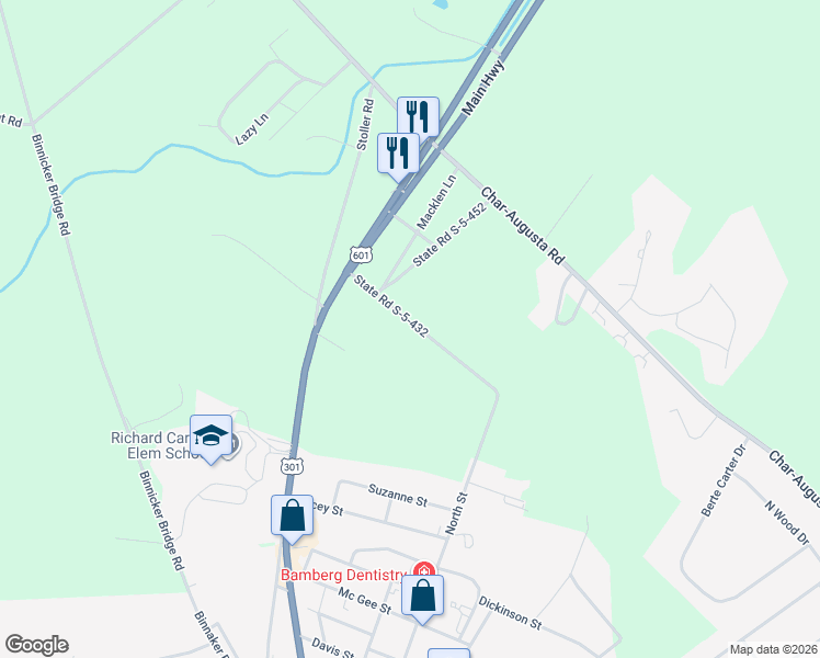 map of restaurants, bars, coffee shops, grocery stores, and more near 247 State Road S-5-432 in Bamberg