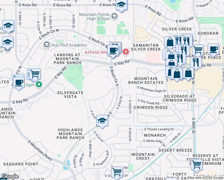 map of restaurants, bars, coffee shops, grocery stores, and more near 14413 South Cholla Canyon Drive in Phoenix