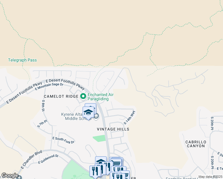 map of restaurants, bars, coffee shops, grocery stores, and more near 1341 East Desert Willow Drive in Phoenix