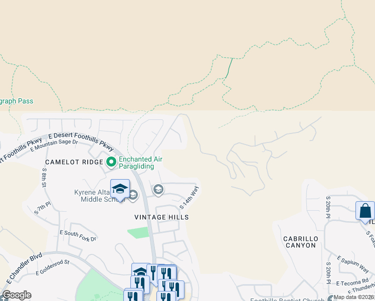 map of restaurants, bars, coffee shops, grocery stores, and more near 1501 East Desert Willow Drive in Phoenix