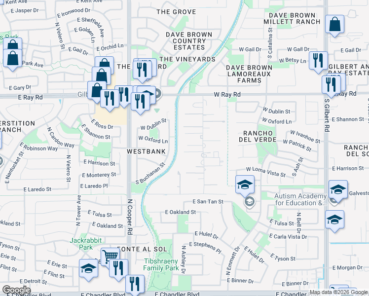 map of restaurants, bars, coffee shops, grocery stores, and more near 14434 South 131st Street in Gilbert