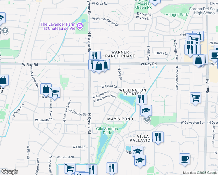 map of restaurants, bars, coffee shops, grocery stores, and more near 5808 West Ivanhoe Street in Chandler