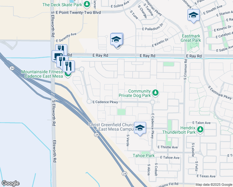 map of restaurants, bars, coffee shops, grocery stores, and more near 5439 South Canyon Rim in Mesa